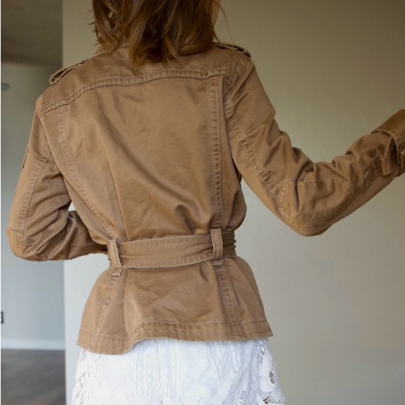 J Crew Tan Safari Style Belted Button Front Cotton Jacket S - Picture 4 of 13